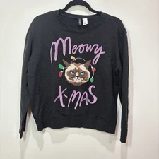 Cats Ugly Christmas Sweater Meowy Xmas Women M Black Kitty Grumpy Cat Lady Tacky