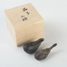 Set of 2 Eggplant Incense Containers Kogo by Hyosuke Kurokaki Wood with Box JP