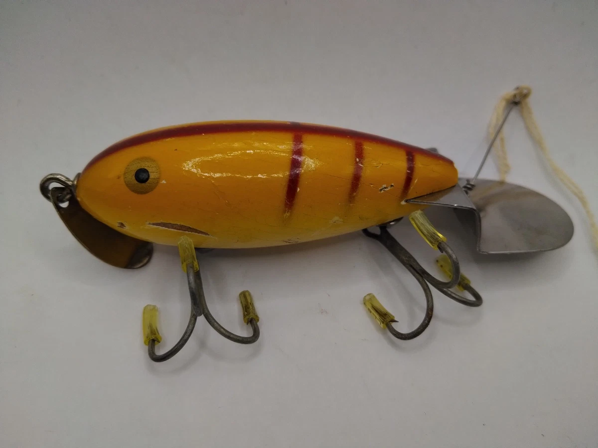 Leurre De Pêche Ancien Heddon Wiggle King Minnow 1918 - Bois Arc-en-Ciel - Rare - État Correct Avec Usure