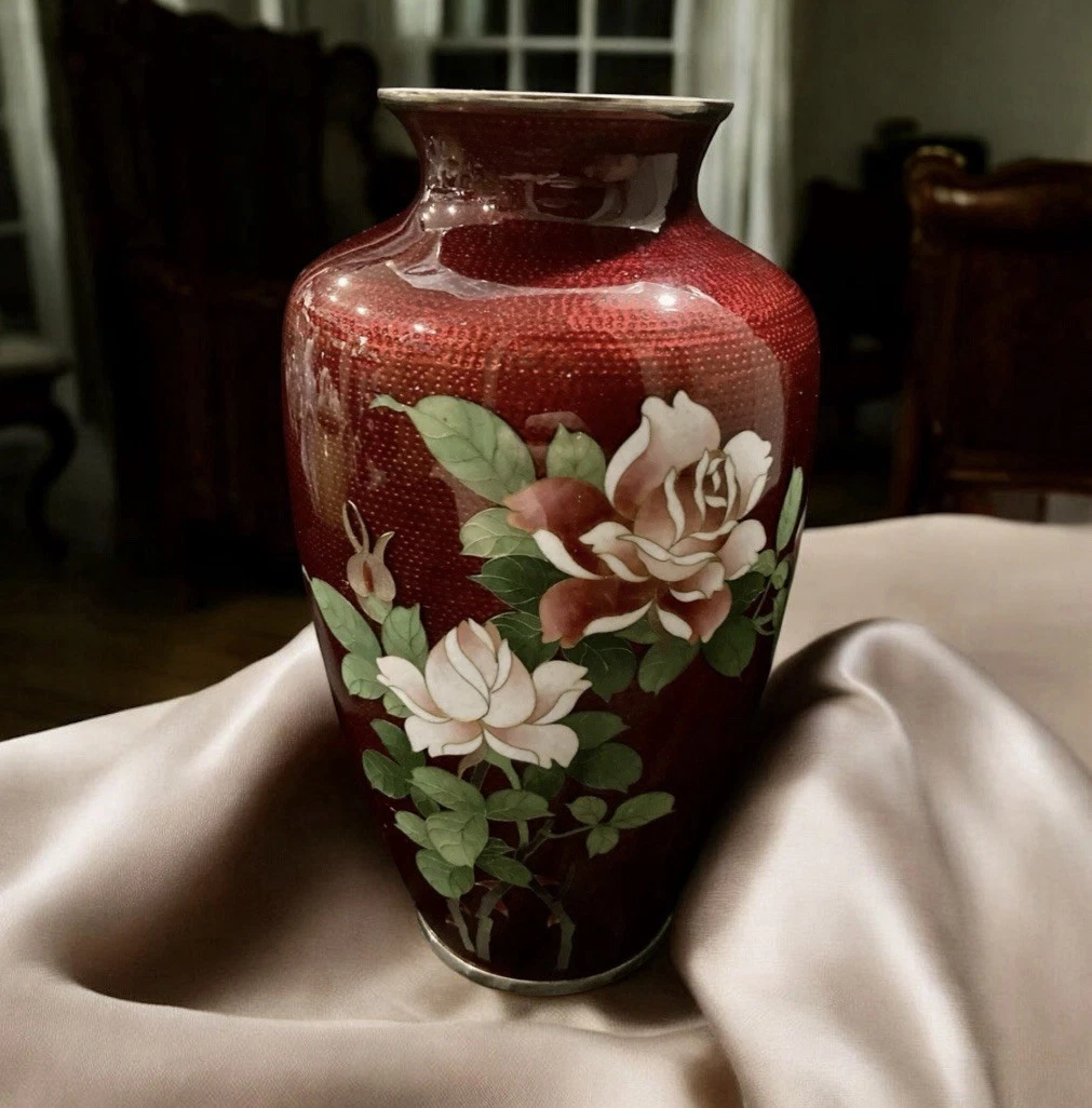 红色复古原始景泰蓝日本古董花瓶| eBay