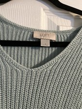 LOFT Chunky-Knit Pullover Sweater Light Blue V-Neck Long Sleeve Women's Size S