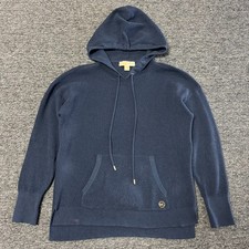 Michael Kors Knit Hoodie Pullover Pocket Sweater Womens Sz M Blue