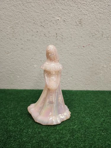 Fenton Art Glass Pink Iridescent "Flower Girl w/ Bouquet" Bridesmaid Figurine 7"