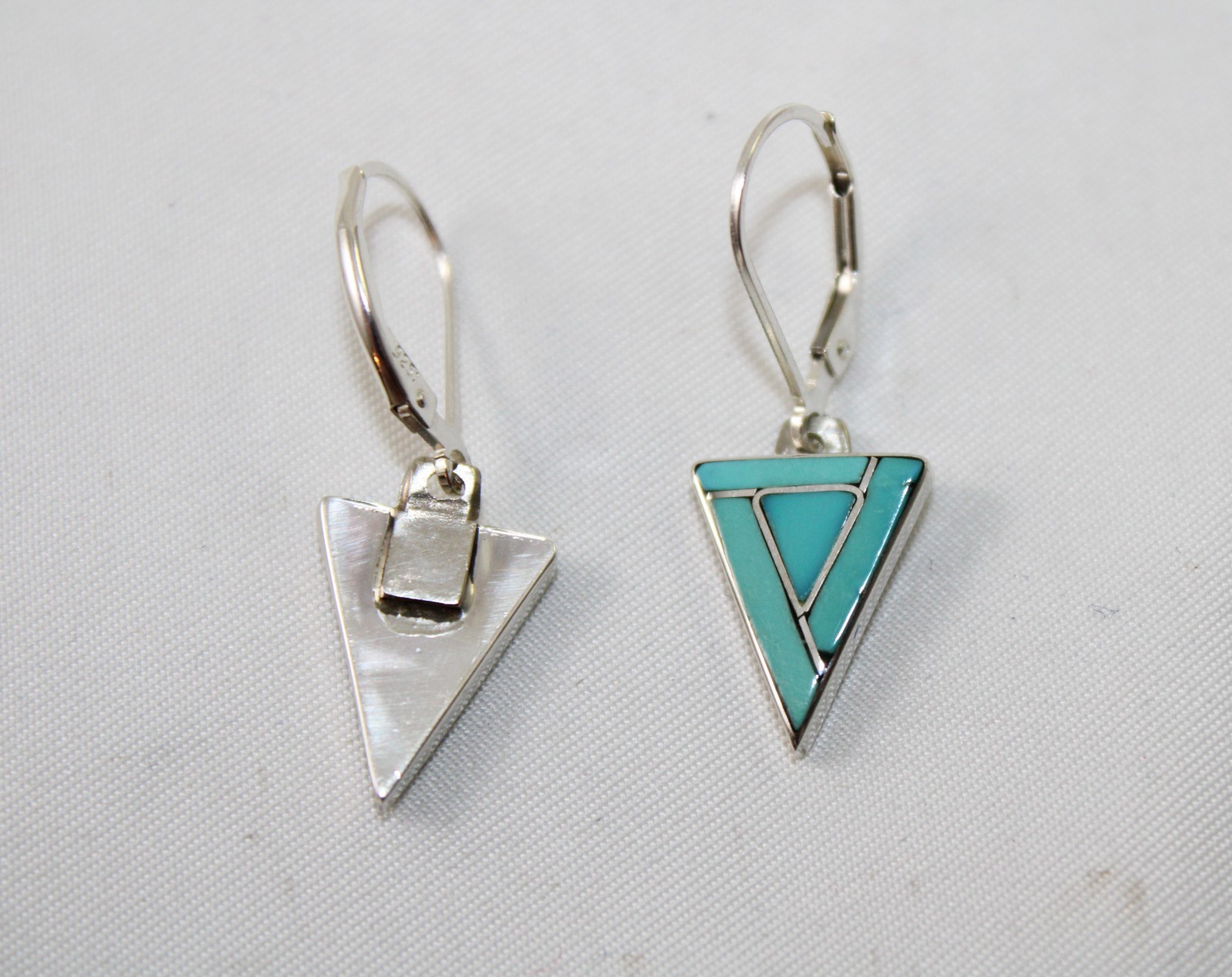 Sterling Silver Turquoise Inlay Triangular Shaped… - image 10