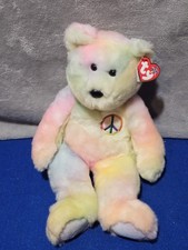 Ty Beanie Buddy Large Plush PEACE the Ty-Dyed Bear Pastel 14" MWMT Stuffed Toy
