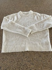American Eagle Oversized Knit Sweater Small Ivory Wrist Detail EUC Crewneck