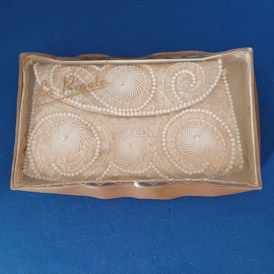 Bolso de noche Clutch con cuentas vintage marfil satinado Foto 2 de 4