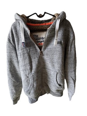 Superdry Orange Label Sherpa Hoodie L Grau Fleece gefüttert, Zip Hoodie, Herren