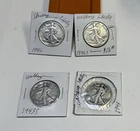 LIBERTY WALKING, .900 SILVER HALF DOLLAR, HUGE LOOSE LOT of 4 COINS, 1942-1943!