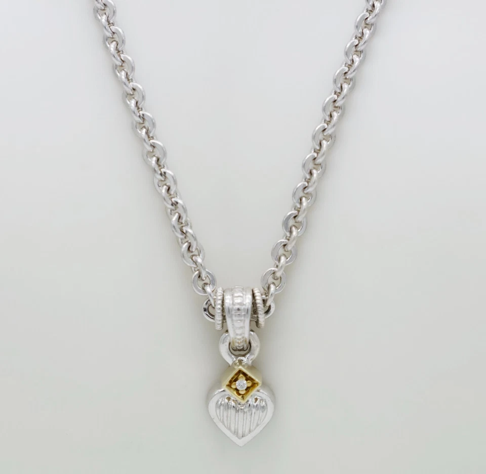 Collar con cable de corazón de plata esterlina y oro amarillo de 18 k Judith Ripka de 16,0" pulgadas Foto 4 de 4