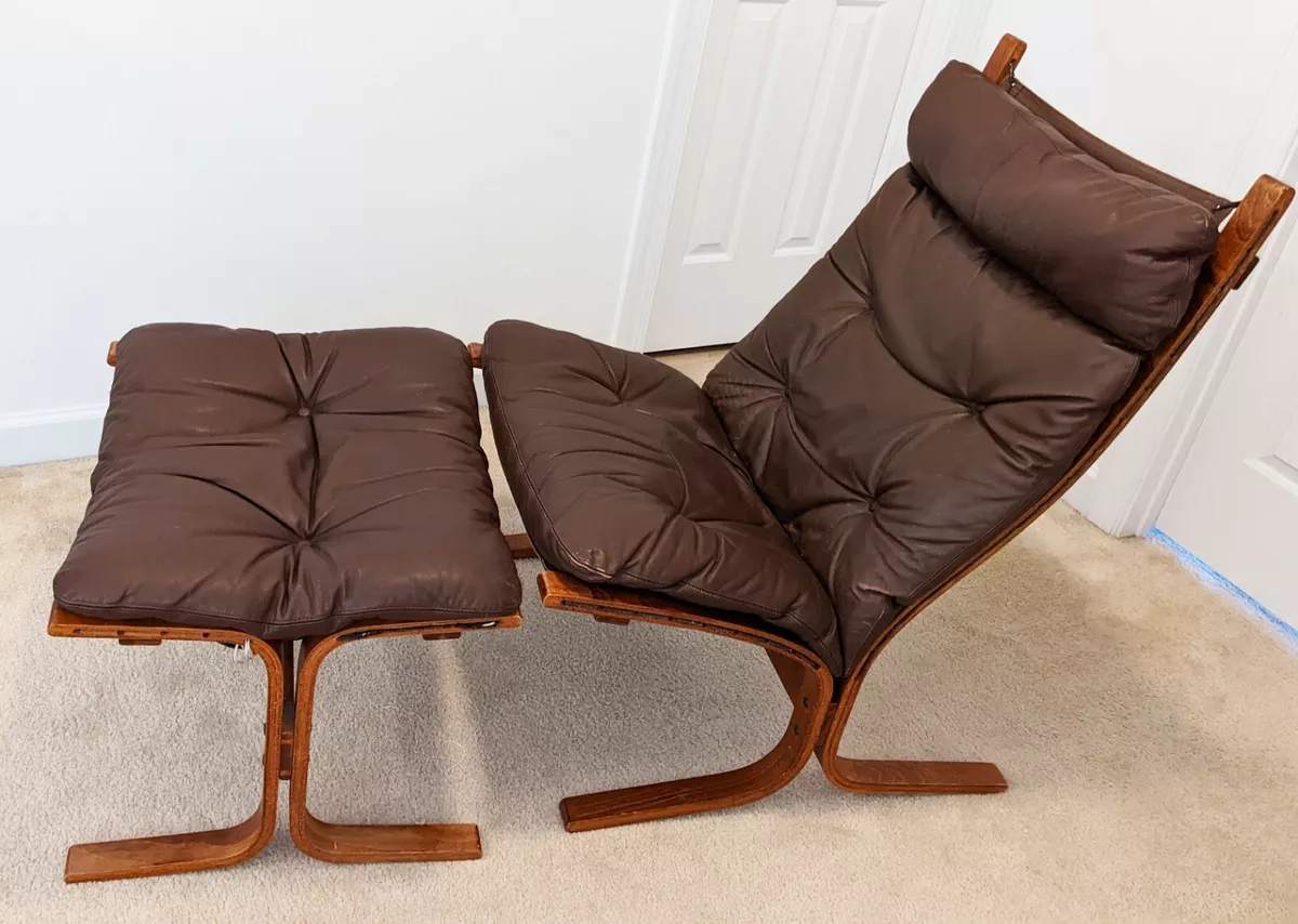 Westnofa Norway Vintage Ingmar Relling Leather Siesta Chair Ottoman Cappucino