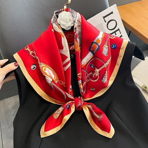 Bufanda 100 % seda para mujer vintage roja pañuelo pañuelo cuadrado pañuelo envolvente 68*68 cm - Imagen 3 de 5