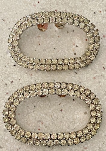Vintage Shoe Clips Rhinestone Round Oblong Oval Prong Set Silver Tone Backing