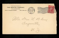 US Postal History #319 Advertising CC Newton Calendars 1907 NY to Sayreville NJ