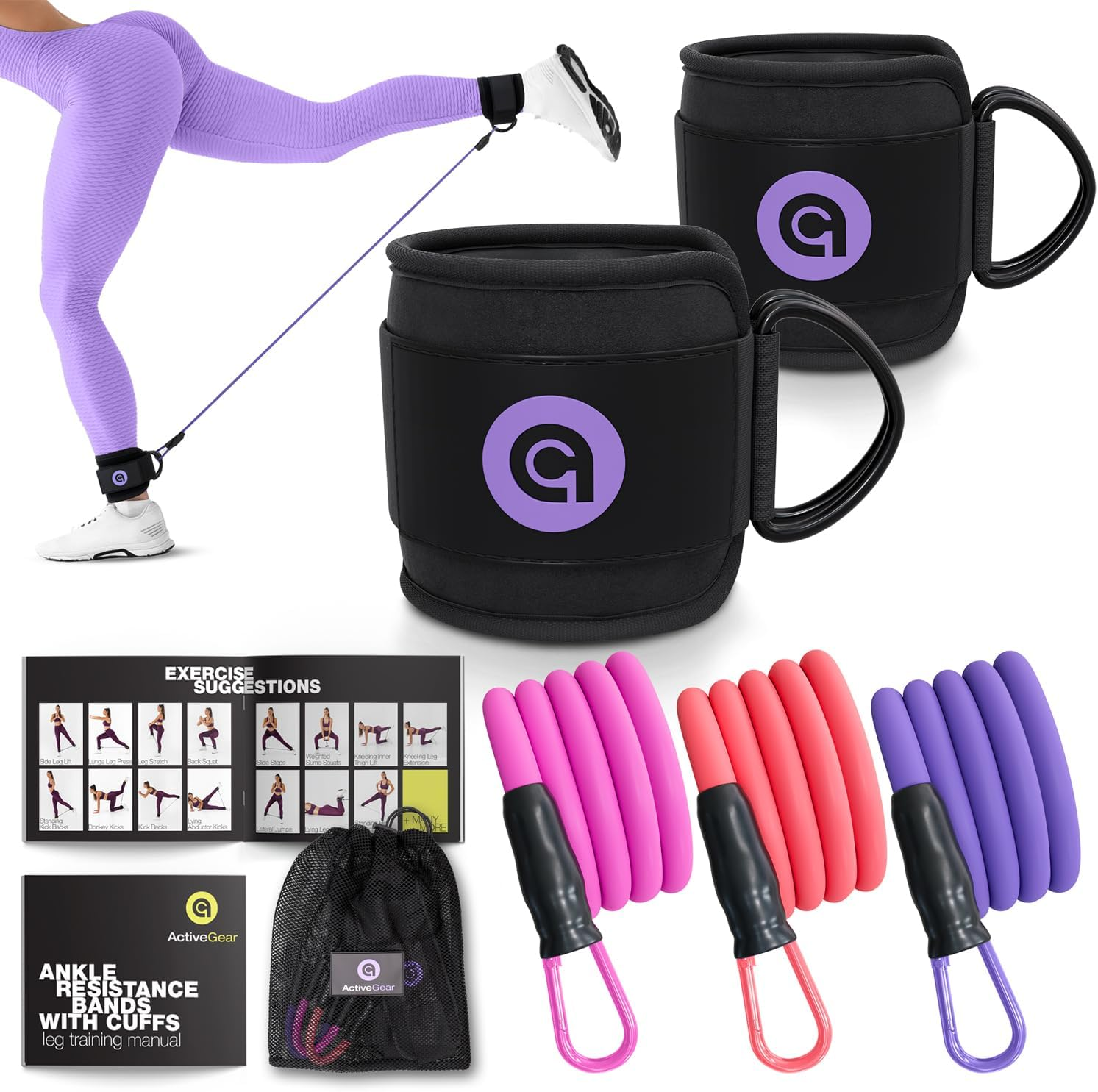 Ankle Resistance Bands with Cuffs for Glutes Legs Core and Kick Training