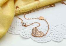 14KGP Rose Gold Stainless Steel Cubic Zirconia Love Heart Pendant Necklaces