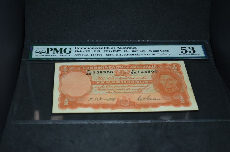 PMG Graded Commonwealth of Australia p25b ND 10 Shillings AU53
