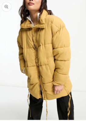 DTT Dont Think Twice Petite Sarah Longline Puffer Jacket in Beige UK 6 (ccc422)