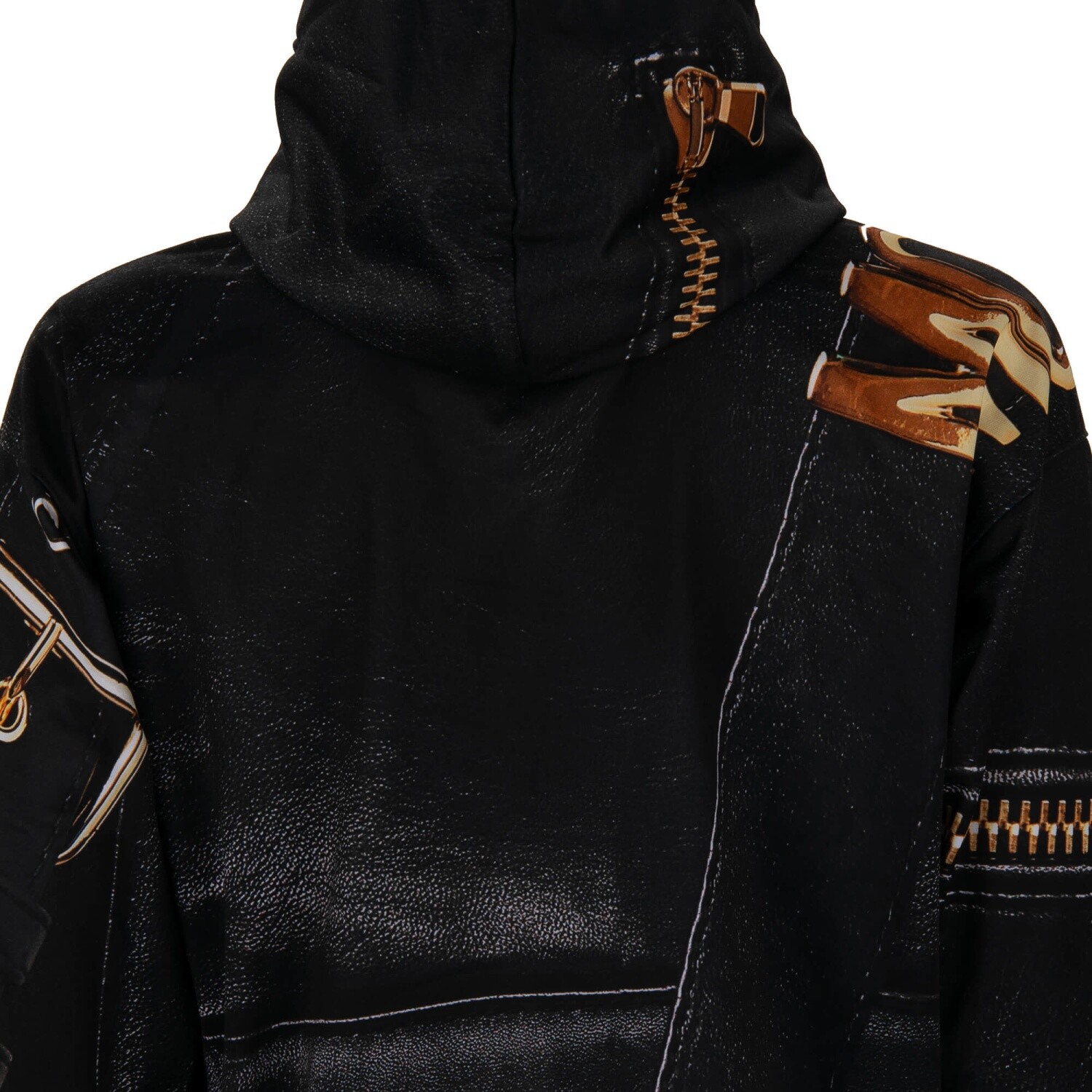 MOSCHINO COUTURE Biker Jacket Logo Print Hoodie Jumper Black Gold image 7