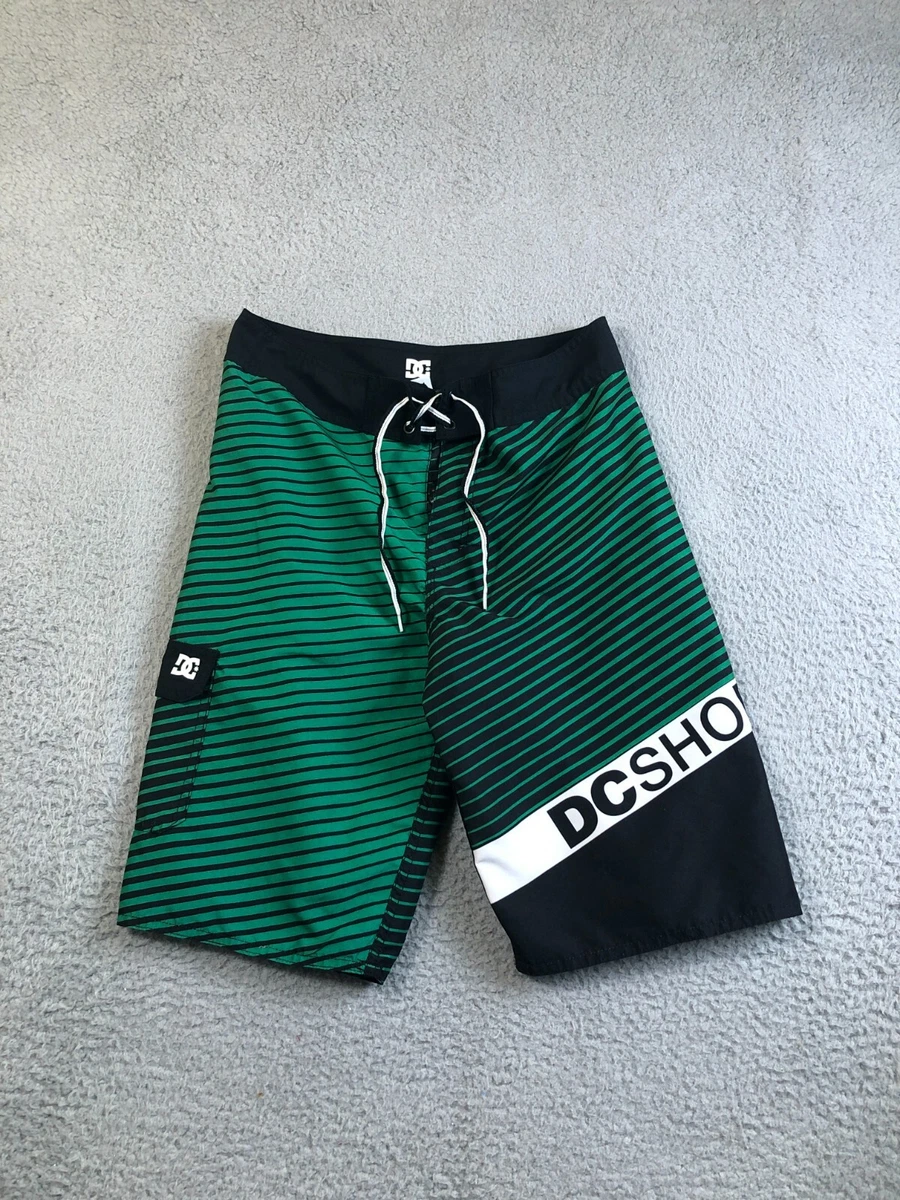 Board Shorts Swimwear Pocket eBay DC Shoe Co Beach Pool Green Striped | 18 Youth Black