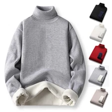 Men's Turtleneck Sweater Winter Warm Thickened Knitted Solid Casual Pullover