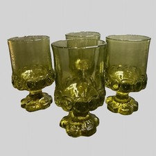VTG 1970's Tiffin Madeira GlassOlive Green Goblets MCMGlasses-set of 4