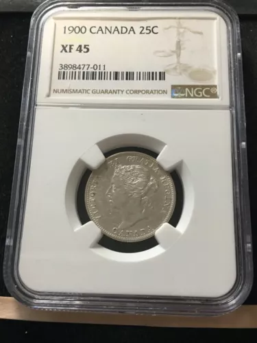 1900  NGC Graded Canadian,  25 Cent, **EF-45**