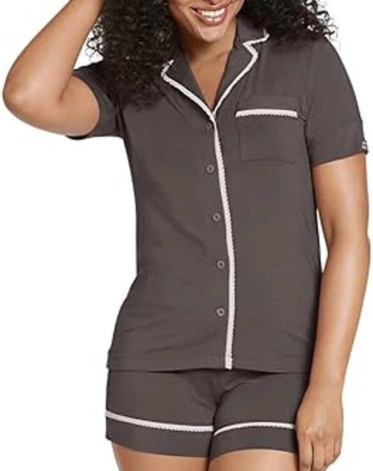 Jockey Mujeres Pijamas Modal Cuello Muesca Enfriamiento Manga Corta Top y Pantalón Corto - S-XL Foto 4 de 4