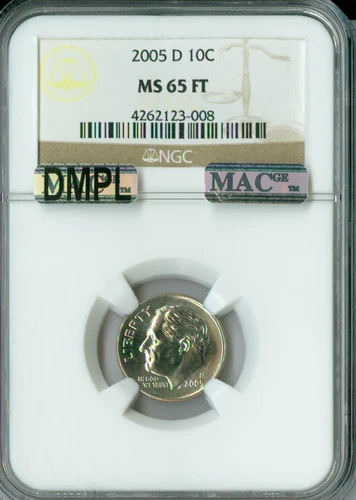 2005 D ROOSEVELT DIME NGC MS65 FT MAC DMPL PQ  BUSINESS STRIKE RARE   .