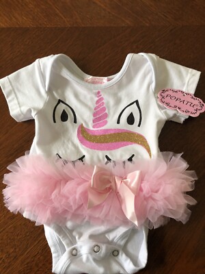 Popatu Baby Tutu Bodysuit Sparkle Unicorn 0-3 Months NWT