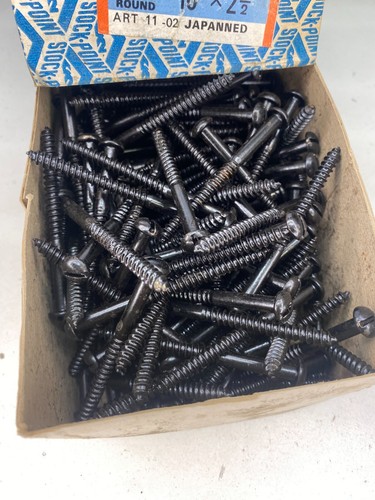 Box Black Round Screws 2 1/2" x 10 Nettlefolds GKN Japanned Slotted Full Box 200 - Picture 16 of 24