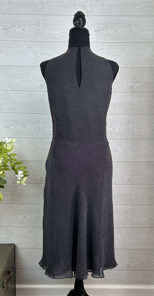 Talla 16 VESTIDO HALTER RALPH LAUREN 100 % Seda Negro Ajuste Acampanado Lunares Volantes $200 Foto 4 de 4