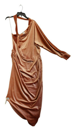 BAR III GOOGOO COLLAB ASYMMETRICAL SCARF ONE-SLEEVE VELVET VELOUR DRESS 2X D144