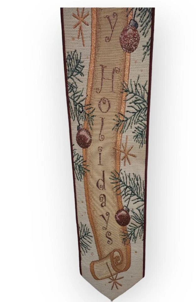 Tapestry Christmas Bell Pull Wall Hanging Sparkle Multicolor Happy Holidays - Image 3 of 4