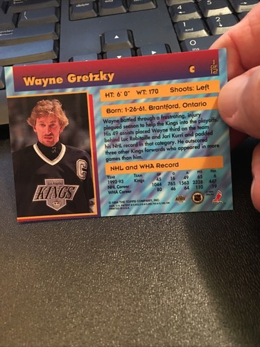 1994 Topps Stadium Club Finest Hockey #1 of 12 - Wayne Gretzky - Picture 4 of 4