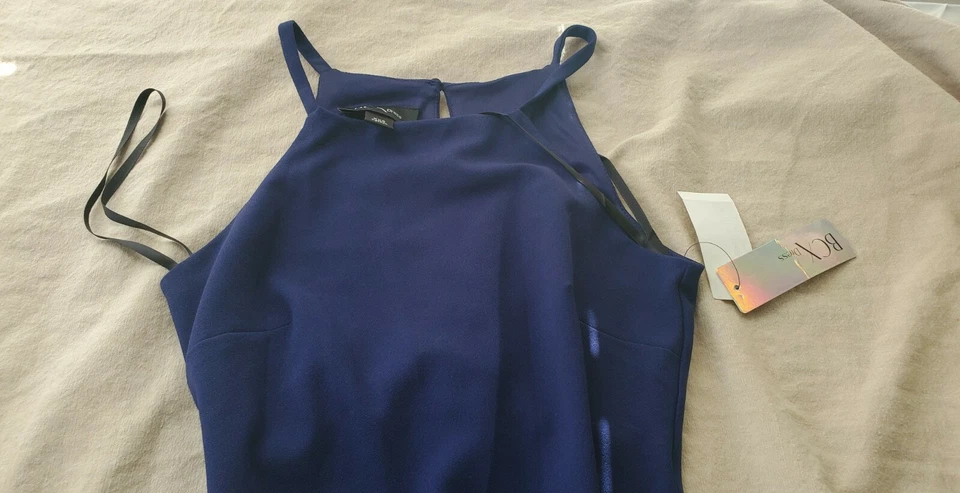 Vestido Juniors Asimétrico-Dobladillo Estrás Fiesta Ropa Halter Cuello Azul Marino ¡NUEVO! Foto 4 de 4