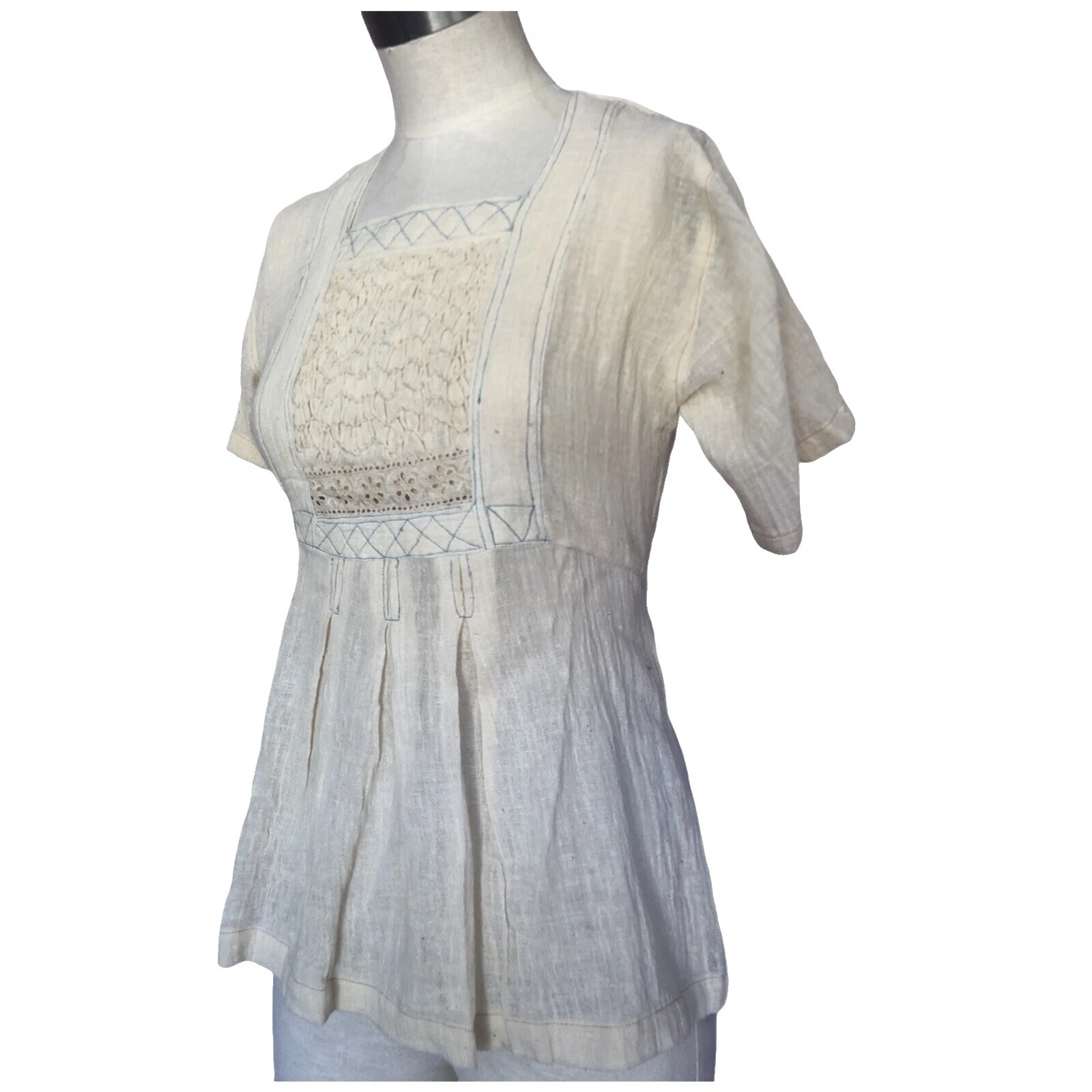 Camisetas Vintage de lino Blanco para Mujeres