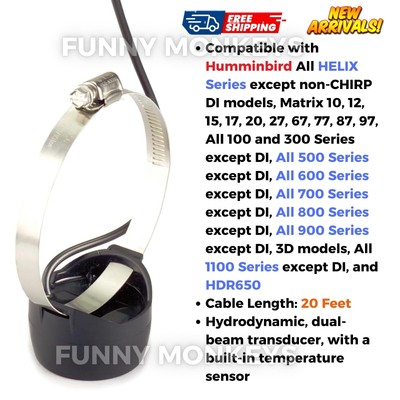 Trolling Motor DualBeam Transducer w/ 20 ft cable for Humminbird Fish Finders