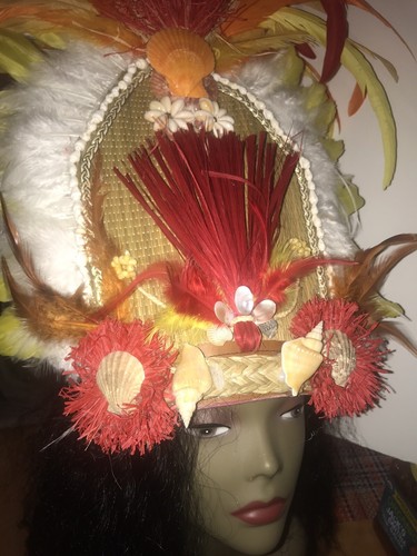 Handmade Feathered Tahitian Dance Head Piece. Beautiful New Tall 1 Of A Kind. - Picture 5 of 7