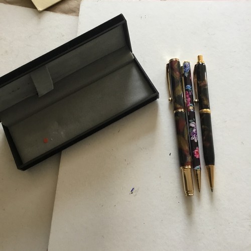 Vintage Boxed Marbled & Flower Pen Set - Pencil & Ballpoint Pen Set .See Photos