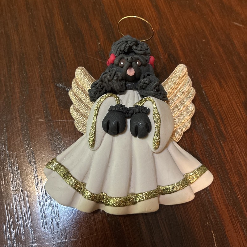 Cecile Poodle Angel Ornament Christmas Holiday Tree Decoration Clay