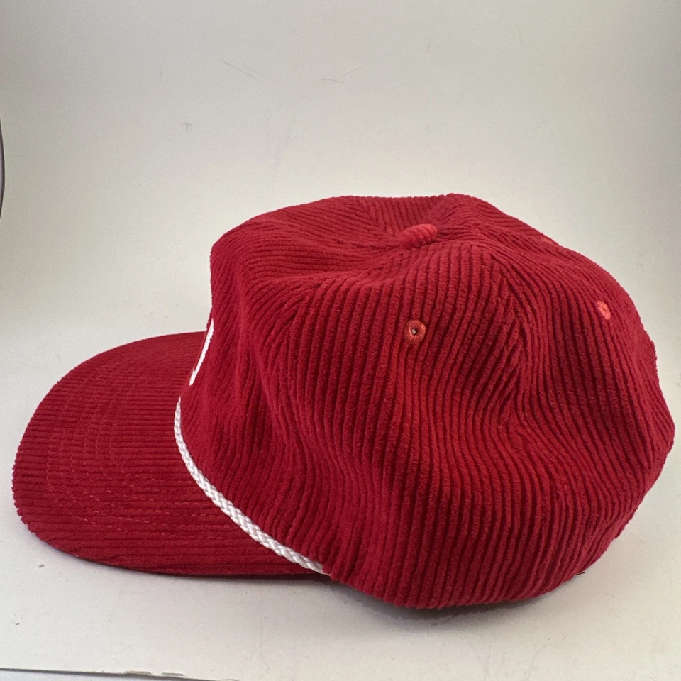 Vintage Oklahoma University Corduroy Leather Strap Back Hat OU Maroon Burgundy - Image 2 of 4