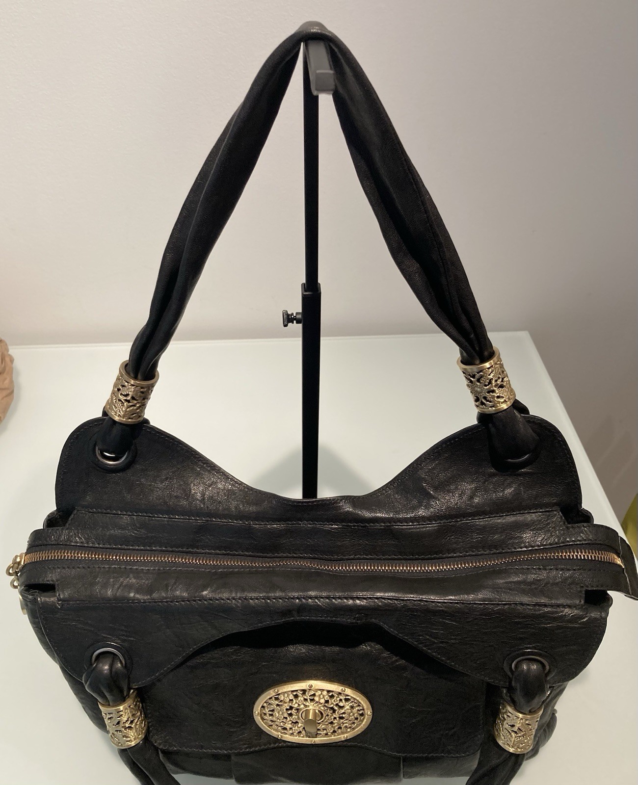 BADGLEY MISCHKA AUTH RARE VINTAGE COUTURE LEATHER HANDBAG  $1450 EXCELLENT/NM!! image 3