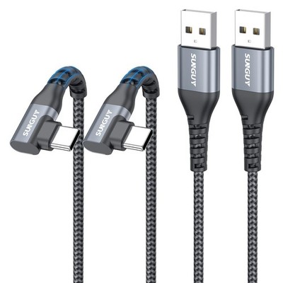SUNGUY Right Angle USB C Cable 1FT [2Pack], 90 Degree USB-A to 1FT, Grey