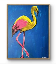 Original Art Flamingo 14x11 Figurative Abstract Expressionist Art Painting