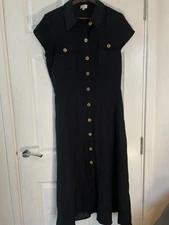 Phase Eight Black Formal Classic 100% Linen A line Office Shift Shirt Dress UK14