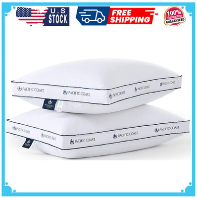 Goose Feather and Down Firm Bed Pillows Standard Size Set of 2 with Gusset, L...