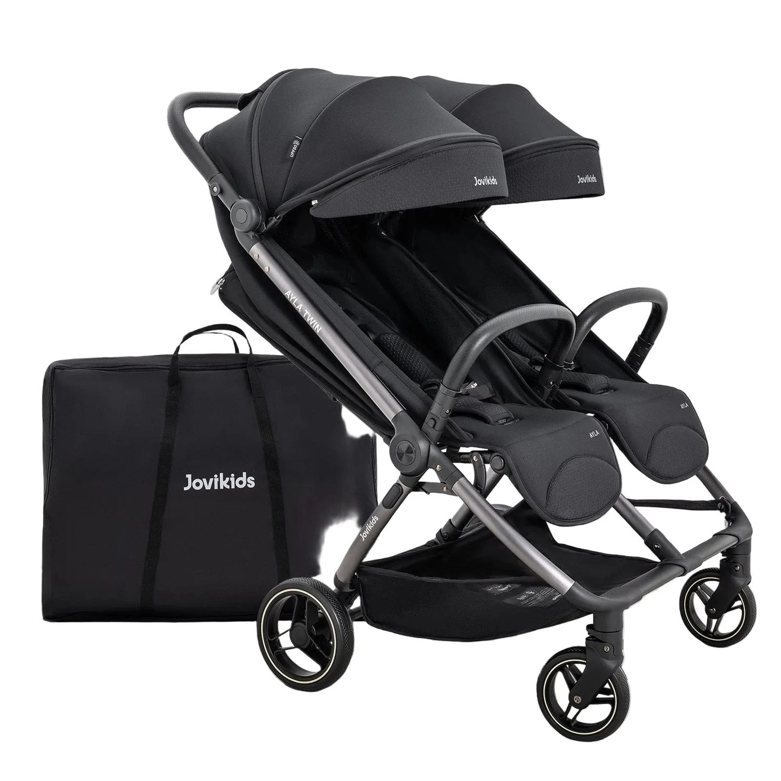 JoviKids Ayla Twin Pushchair – Lightweight Double Stroller with Compact Fold Bla