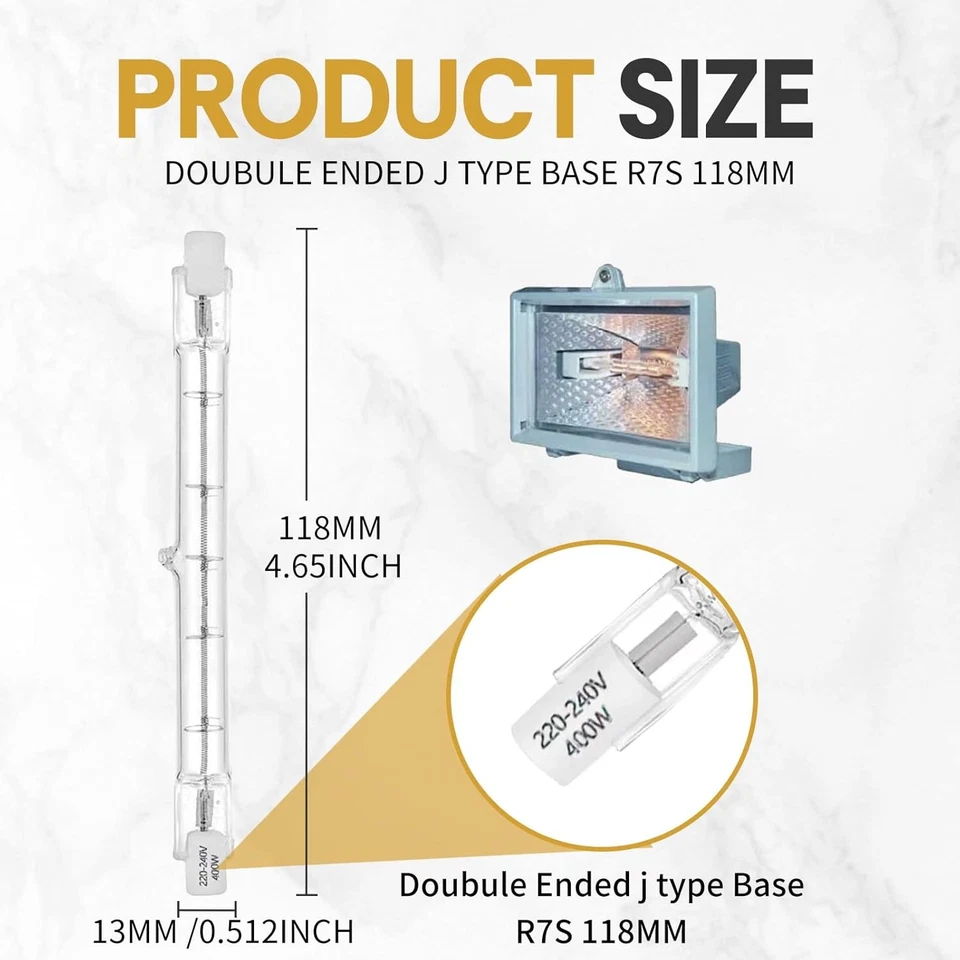 VINSPIRE 4 Pack C Grade R7s Halogen Bulb 118mm 400W Dimmable, Linear Halogen... - Image 2 of 4