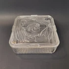 Vintage Federal Glass Refrigerator Dish Ribbed Base Embossed Vegetable Lid 8 x 8